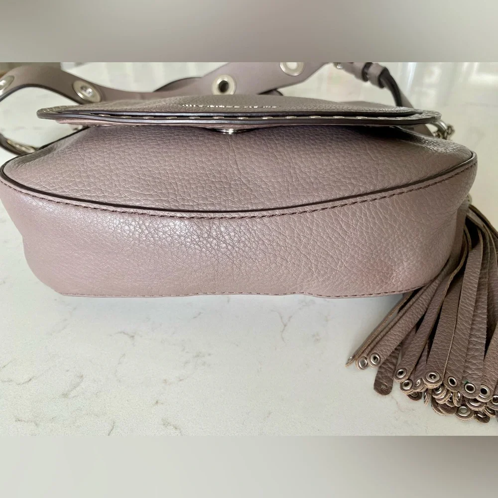 Michael Kors Brooklyn Leather Medium Crossbody Saddle Bag with Studs and…